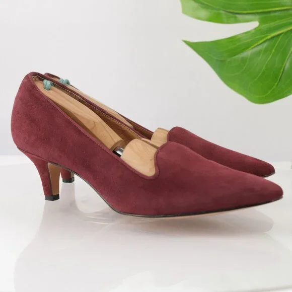 Clarks Womens Sage Elfin Pump Size 7.5 Burgundy Suede Pointed Kitten Heel Shoe - Picture 11 of 13
